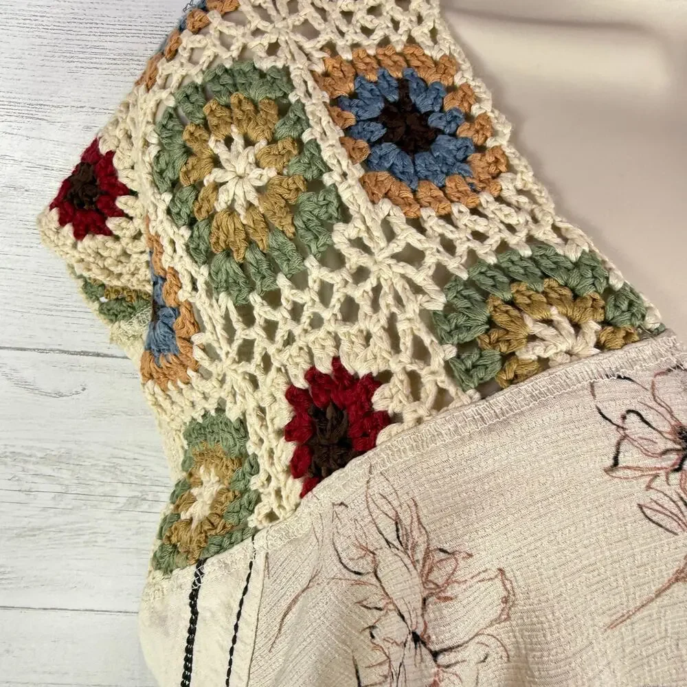 Gimmicks BKE y2k cream crochet granny square women xs cottagecore coquette top - Picture 4 of 10